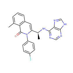 Cc1cccc2cc([C@H](C)Nc3ncnc4[nH]cnc34)n(-c3ccc(F)cc3)c(=O)c12 ZINC000088346070