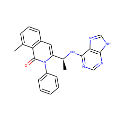 Cc1cccc2cc([C@H](C)Nc3ncnc4[nH]cnc34)n(-c3ccccc3)c(=O)c12 ZINC000088345905