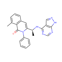 Cc1cccc2cc([C@H](C)Nc3ncnc4[nH]ncc34)n(-c3ccccc3)c(=O)c12 ZINC000088346006