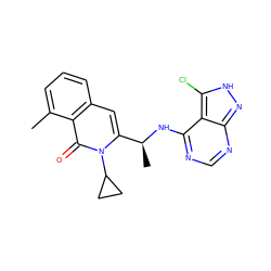 Cc1cccc2cc([C@H](C)Nc3ncnc4n[nH]c(Cl)c34)n(C3CC3)c(=O)c12 ZINC000088345880