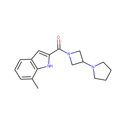 Cc1cccc2cc(C(=O)N3CC(N4CCCC4)C3)[nH]c12 ZINC000084670740