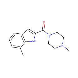 Cc1cccc2cc(C(=O)N3CCN(C)CC3)[nH]c12 ZINC000013526677