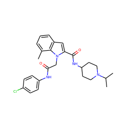 Cc1cccc2cc(C(=O)NC3CCN(C(C)C)CC3)n(CC(=O)Nc3ccc(Cl)cc3)c12 ZINC000028467279