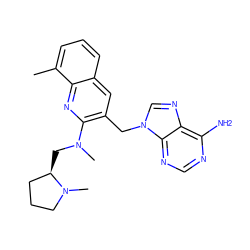 Cc1cccc2cc(Cn3cnc4c(N)ncnc43)c(N(C)C[C@@H]3CCCN3C)nc12 ZINC000095564545