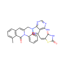 Cc1cccc2cc(Cn3nc(/C=C4/SC(=O)NC4=O)c4c(N)ncnc43)n(-c3ccccc3F)c(=O)c12 ZINC000142897354