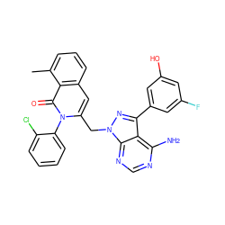 Cc1cccc2cc(Cn3nc(-c4cc(O)cc(F)c4)c4c(N)ncnc43)n(-c3ccccc3Cl)c(=O)c12 ZINC000088345993