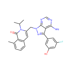 Cc1cccc2cc(Cn3nc(-c4cc(O)cc(F)c4)c4c(N)ncnc43)n(C(C)C)c(=O)c12 ZINC000088345738