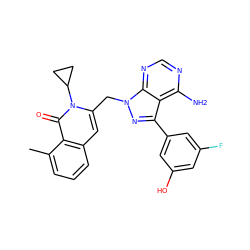 Cc1cccc2cc(Cn3nc(-c4cc(O)cc(F)c4)c4c(N)ncnc43)n(C3CC3)c(=O)c12 ZINC000088345789