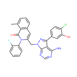 Cc1cccc2cc(Cn3nc(-c4ccc(Cl)c(O)c4)c4c(N)ncnc43)n(-c3ccccc3F)c(=O)c12 ZINC000088345879