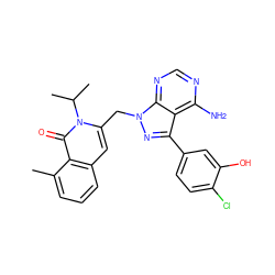 Cc1cccc2cc(Cn3nc(-c4ccc(Cl)c(O)c4)c4c(N)ncnc43)n(C(C)C)c(=O)c12 ZINC000088345693