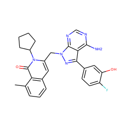 Cc1cccc2cc(Cn3nc(-c4ccc(F)c(O)c4)c4c(N)ncnc43)n(C3CCCC3)c(=O)c12 ZINC000088345817