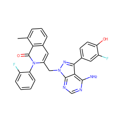 Cc1cccc2cc(Cn3nc(-c4ccc(O)c(F)c4)c4c(N)ncnc43)n(-c3ccccc3F)c(=O)c12 ZINC000145965243