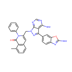 Cc1cccc2cc(Cn3nc(-c4ccc5nc(N)oc5c4)c4c(N)ncnc43)n(-c3ccccc3)c(=O)c12 ZINC000088345808