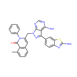 Cc1cccc2cc(Cn3nc(-c4ccc5nc(N)sc5c4)c4c(N)ncnc43)n(-c3ccccc3)c(=O)c12 ZINC000088345784