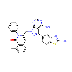 Cc1cccc2cc(Cn3nc(-c4ccc5sc(N)nc5c4)c4c(N)ncnc43)n(-c3ccccc3)c(=O)c12 ZINC000088345965