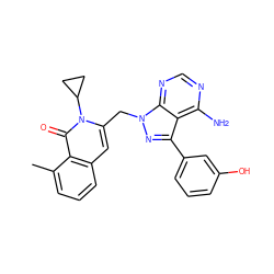 Cc1cccc2cc(Cn3nc(-c4cccc(O)c4)c4c(N)ncnc43)n(C3CC3)c(=O)c12 ZINC000088345968