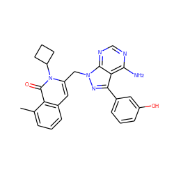 Cc1cccc2cc(Cn3nc(-c4cccc(O)c4)c4c(N)ncnc43)n(C3CCC3)c(=O)c12 ZINC000088345981