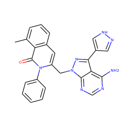 Cc1cccc2cc(Cn3nc(-c4cn[nH]c4)c4c(N)ncnc43)n(-c3ccccc3)c(=O)c12 ZINC000145961719