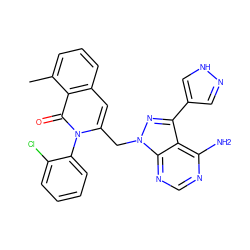 Cc1cccc2cc(Cn3nc(-c4cn[nH]c4)c4c(N)ncnc43)n(-c3ccccc3Cl)c(=O)c12 ZINC000145973286