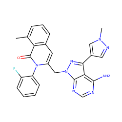 Cc1cccc2cc(Cn3nc(-c4cnn(C)c4)c4c(N)ncnc43)n(-c3ccccc3F)c(=O)c12 ZINC000088346166