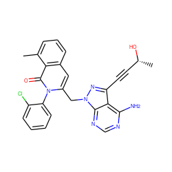 Cc1cccc2cc(Cn3nc(C#C[C@@H](C)O)c4c(N)ncnc43)n(-c3ccccc3Cl)c(=O)c12 ZINC000088345732