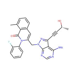 Cc1cccc2cc(Cn3nc(C#C[C@@H](C)O)c4c(N)ncnc43)n(-c3ccccc3F)c(=O)c12 ZINC000142837525