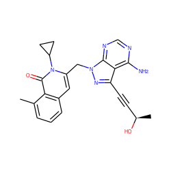 Cc1cccc2cc(Cn3nc(C#C[C@@H](C)O)c4c(N)ncnc43)n(C3CC3)c(=O)c12 ZINC000088345825