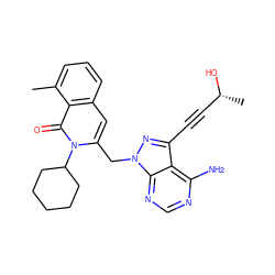 Cc1cccc2cc(Cn3nc(C#C[C@@H](C)O)c4c(N)ncnc43)n(C3CCCCC3)c(=O)c12 ZINC000088345788