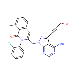 Cc1cccc2cc(Cn3nc(C#CCO)c4c(N)ncnc43)n(-c3ccccc3F)c(=O)c12 ZINC000088346148