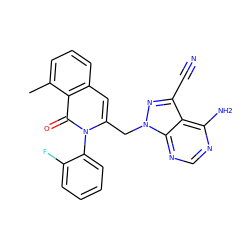 Cc1cccc2cc(Cn3nc(C#N)c4c(N)ncnc43)n(-c3ccccc3F)c(=O)c12 ZINC000146063367