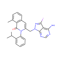 Cc1cccc2cc(Cn3nc(I)c4c(N)ncnc43)n(-c3ccccc3C(C)C)c(=O)c12 ZINC000088345767