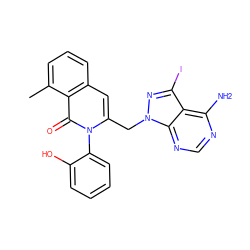 Cc1cccc2cc(Cn3nc(I)c4c(N)ncnc43)n(-c3ccccc3O)c(=O)c12 ZINC000088345897