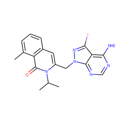 Cc1cccc2cc(Cn3nc(I)c4c(N)ncnc43)n(C(C)C)c(=O)c12 ZINC000088345953