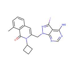 Cc1cccc2cc(Cn3nc(I)c4c(N)ncnc43)n(C3CCC3)c(=O)c12 ZINC000088345794