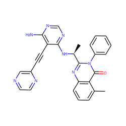 Cc1cccc2nc([C@H](C)Nc3ncnc(N)c3C#Cc3cnccn3)n(-c3ccccc3)c(=O)c12 ZINC000219077742