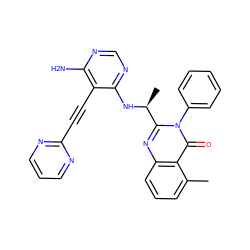 Cc1cccc2nc([C@H](C)Nc3ncnc(N)c3C#Cc3ncccn3)n(-c3ccccc3)c(=O)c12 ZINC000219034096