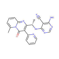 Cc1cccc2nc([C@H](C)Nc3ncnc(N)c3C#N)c(-c3ccccn3)c(=O)n12 ZINC000114790150