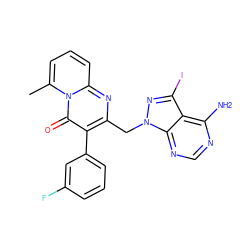 Cc1cccc2nc(Cn3nc(I)c4c(N)ncnc43)c(-c3cccc(F)c3)c(=O)n12 ZINC000114790100