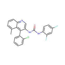 Cc1cccc2ncc(NC(=O)Nc3ccc(F)cc3F)c(-c3ccccc3Cl)c12 ZINC000013737643