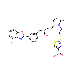 Cc1cccc2oc(-c3cccc(C[C@H](O)/C=C/[C@H]4CCC(=O)N4CCSc4nc(C(=O)O)cs4)c3)nc12 ZINC000084670783