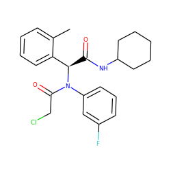 Cc1ccccc1[C@@H](C(=O)NC1CCCCC1)N(C(=O)CCl)c1cccc(F)c1 ZINC000095573920