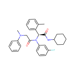 Cc1ccccc1[C@@H](C(=O)NC1CCCCC1)N(C(=O)CN(C)c1ccccc1)c1cccc(F)c1 ZINC000095578090