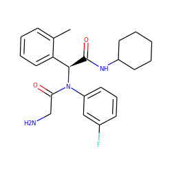 Cc1ccccc1[C@@H](C(=O)NC1CCCCC1)N(C(=O)CN)c1cccc(F)c1 ZINC000095576381