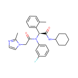 Cc1ccccc1[C@@H](C(=O)NC1CCCCC1)N(C(=O)Cn1ccnc1C)c1cccc(F)c1 ZINC000094568744