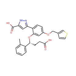 Cc1ccccc1[C@@H](CCC(=O)O)Oc1cc(OCc2ccsc2)ccc1-c1cc(C(=O)O)[nH]n1 ZINC000013780339