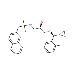 Cc1ccccc1[C@@H](OC[C@H](O)CNC(C)(C)Cc1ccc2ccccc2c1)C1CC1 ZINC000001910467