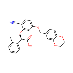 Cc1ccccc1[C@@H](Oc1cc(OCc2ccc3c(c2)OCCO3)ccc1C#N)C(=O)O ZINC000013558046