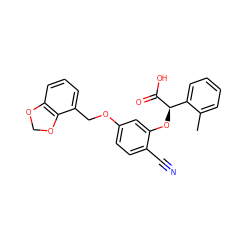 Cc1ccccc1[C@@H](Oc1cc(OCc2cccc3c2OCO3)ccc1C#N)C(=O)O ZINC000013558042