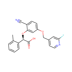 Cc1ccccc1[C@@H](Oc1cc(OCc2ccnc(F)c2)ccc1C#N)C(=O)O ZINC000013558061