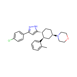 Cc1ccccc1[C@@H]1C[C@H](N2CCOCC2)CC[C@H]1c1cc(-c2ccc(Cl)cc2)n[nH]1 ZINC000169306835